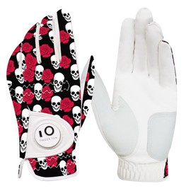 FINGER TEN Men's Golf Gloves Left Right Hand Leather with Ball Marker Summer Golf Gloves Men Weathersof Premium Quality Soft Comfort (Black/Red, M-L, Left)
