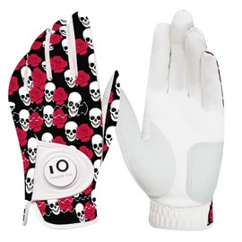 FINGER TEN Men's Golf Gloves Left Right Hand Leather with Ball Marker Summer Golf Gloves Men Weathersof Premium Quality Soft Comfort (Black/Red, M-L, Left)