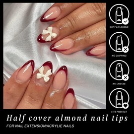 AddFavor Short Nail Tips Almond, 600pcs Gel x Nail Tips Short Almond Soft Gel Nails Clear Nail Tips Half Cover Acrylic Nail Tips for Nail Extension