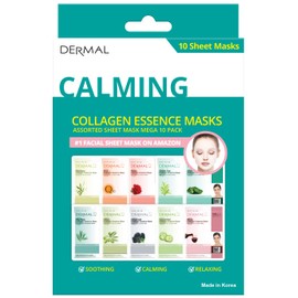 DERMAL Máscaras De Esencia De Colágeno Calmante Mascarilla De Hoja Surtida Mega Paquete De 10 - La Colección Ultimate Supreme Para Todas Las Afecciones De La Piel Día A Día Preocupac