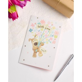 Boofle Birthday Card - Cute Card for Friend - Cute Birthday Card for Her - With Love Holding Flowers