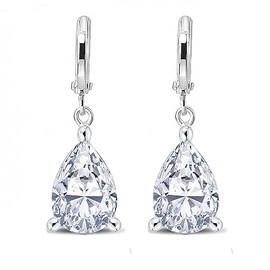 Crystalline Azuria Women 18ct White Gold Plated Teardrops White Zirconia Crystals Wedding Dangle Earrings