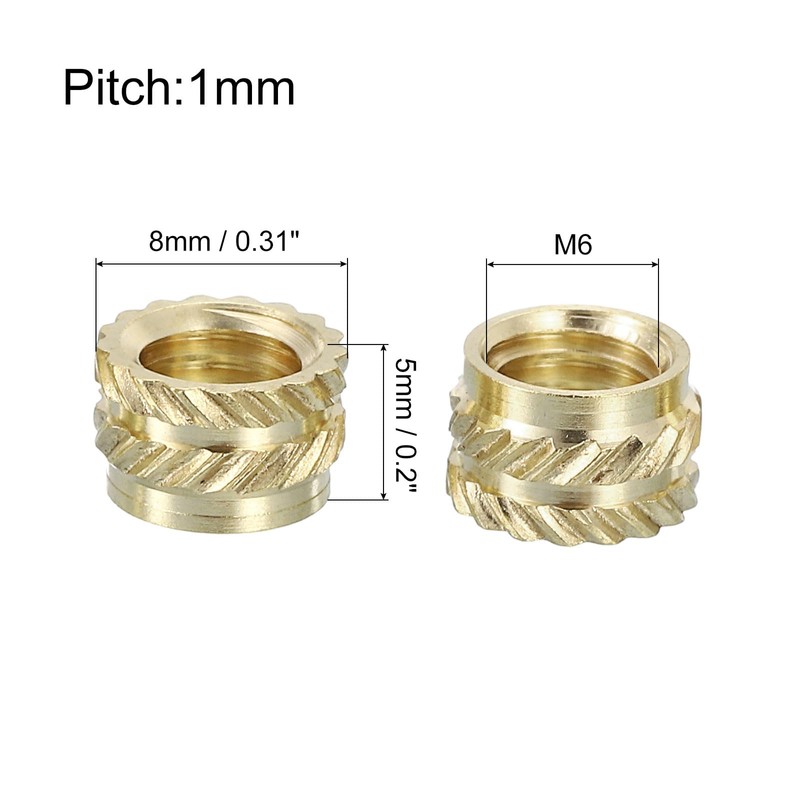Sourcing Map Knurled Insert Nuts, 25pcs M6 x 5mm L