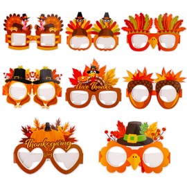 LUTER 8 Pairs Interesting Thanksgiving Party Glasses, Autumn Theme Turkey Eyeglasses Photo Props Cosplay Party Glasses for Thanksgiving Day Christmas Birthday Carnival Party Supplies(Style 2)