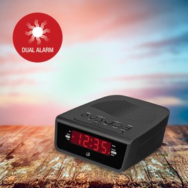GPX C224B Dual Alarm Clock AM/FM Radio with Red LED Display (Black)