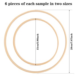 12 Packs 2 Sizes Wooden Bamboo Floral Hoop, Wooden Rings Wreath, Wooden Floral Hoop for Craft, for DIY Flower Arrangement Dreamcatcher Wedding Wreath Decoration and Wall Hanging Craft (15cm/20cm)