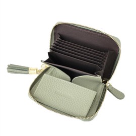 CHAMESH Mini Wallet, Women's, Genuine Leather, Card Case, Anti-Skimming, Compact, Tassels Included, Passes Through Ticket Gates, mint