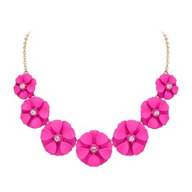 Ever Faith Hot Pink Flower Statement Necklace, Summer Holiday Arcylic Boho Floral Bib Choker Necklace for Women Girls