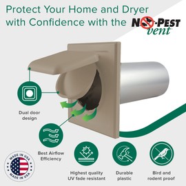NO-PEST VENT, Exclusive Dual Door Dryer Vent Cover Outdoor 4 inch or Bathroom fan, Made in USA w Highest UV Resistant Plastic in any Outdoor Vent Cover (Woodstock Brown, 4 inch W/O Duct Tube)
