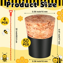 Colingmill 54 Pcs Carpenter Bee Hole Rubber Cork and Bee Stake Kit Small Mini Rubber Soft Wood Corks Tapered Carpenter Bee Plugs Bee Fence Kit for Outside Repair Bee