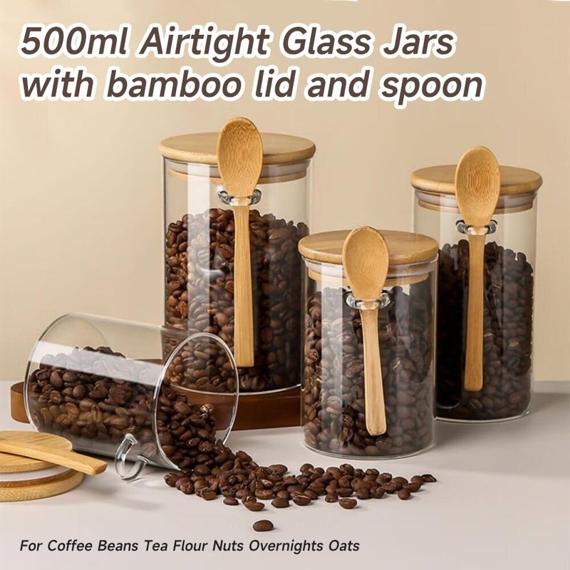 Deeriz Airtight Food Storage Containers with Bamboo Lids and Spoon