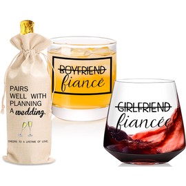 Cyrelwing Engagement gifts for couples 2024-3pcs wine glasses set-Newly engagement couple gifts,Fiance Fiancee Gift for Him and Her,she said yes engaged gifts for Bridal Wedding Gifts