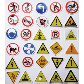 50Pcs Traffic Signs Decals Funny Traffic Warning Signs Stickers Workplace Safety Signs Graphics Exit Sign