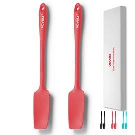 2-Pack Vovoly Silicone Jar Spatula, Long Handle Jar Spatulas, High Heat Resistant Small Rubber Spatula, Seamless Design, Stainless Steel Core, BPA Free, Red