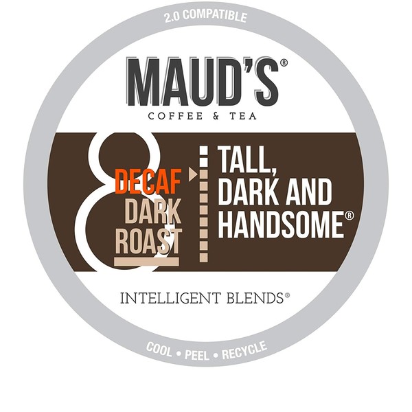 Maud's Decaf Dark Roast Coffee (Decaf Tall Dark & Handsome), 100ct. Recyclable Single Serve Coffee Pods – Richly satisfying arabica beans California Roasted, k-cup compatible including 2.0