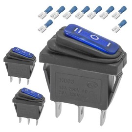 3-Pack Waterproof Rocker Toggle Switch with Blue Light, ON/Off/ON SPDT 3Pin Illuminated Lighted Boat Switches for Home Auto Car Marine Boat, KCD3-103