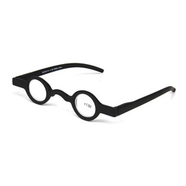 Inlefen Unisex Mini Round Frame Spring Hinge Reader Presbyopic Glasses, black