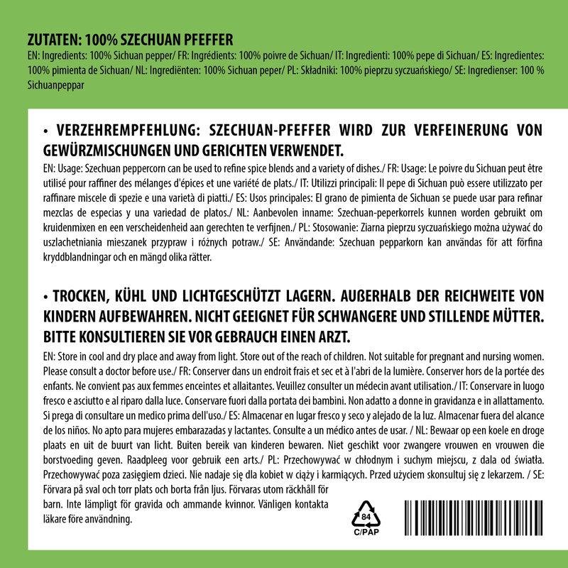 Whole Szechuan pepper, 100% natural Szechuan pepper, green Szechuan peppercorns