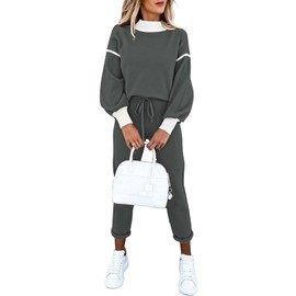 Fixmatti Sweatsuits Women 2 Piece Outfit Crop Sweatshirt And Jogger Pants Lounge Sweatsuit Sets Carbon Grey M