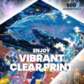 500 Piece Puzzles for Adults,Glitter Unicorn Jigsaw Puzzle,Forest Girl Jigsaw Puzzles 500 Pieces,Fantasy Creative Games and Gifts Difficult Puzzle Home Decor Toy for Adults (20.5"x14.9"), 1:1 Poster