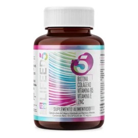 Suplemento Multivitamínico LIFEED5 de Biotina y Colágeno para Piel, Cabello y Uñas con Vitaminas E, B5 y Zinc, 120 Cápsulas