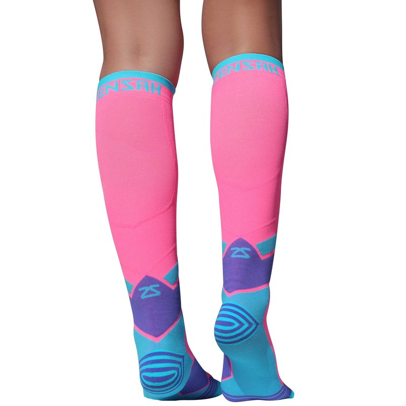 Zensah Pop Tech+ Compression Graduated Compression Socks, Coral/Mint/Purple, Small