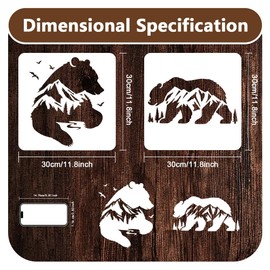 2 Pack Forest Mountain Bear Craft Stencils for Drawing 30 x 30cm Reusable Plastic Mountain Bear Animal Stencils for Painting on Wood Wall Fabric, DIY Home Decor Stencil