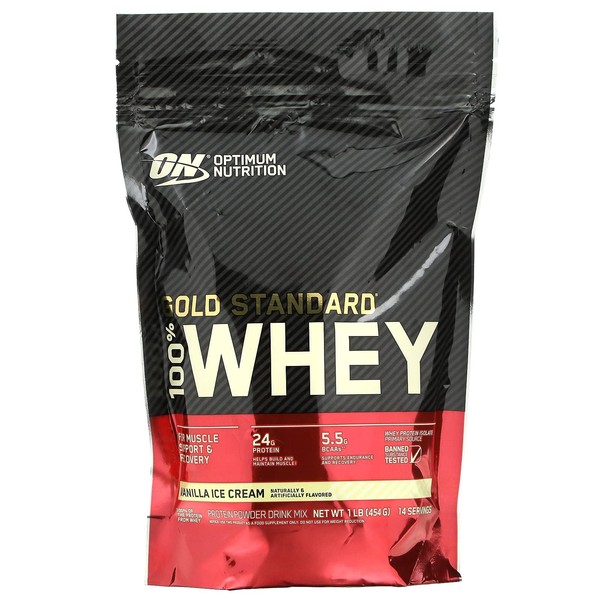 Optimum Nutrition Gold Standard 100% Whey Protein Powder, Vanilla Ice Cream, 1 Pound (Packaging May Vary)