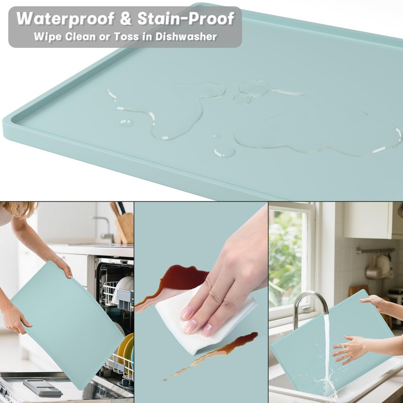 Rnivvi Silicone Coffee Mat, 16" x 24" Waterproof Raised Edge