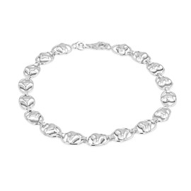 Tuscany Silver Women's Sterling Silver Heart and Oval Link Bracelet of 18cm/7"