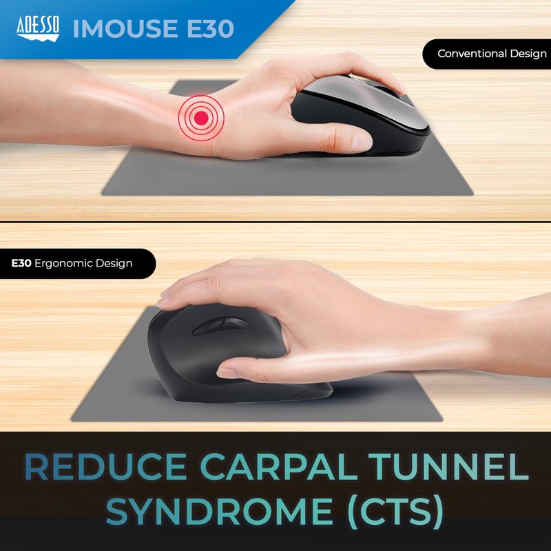Adesso iMouse A20 Ergonomic Wireless Mouse, 1000/1600/2400 DPI, Vertical Design,