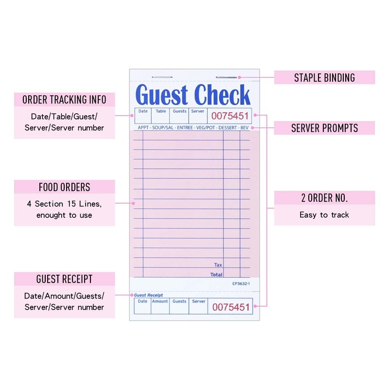 DGBDPACK Guest Check Pads for Servers - Thick Paper (6