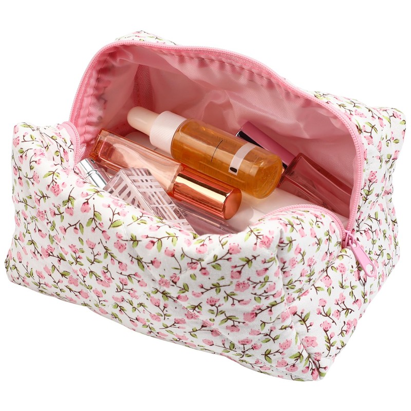 Healeved Floral Makeup Organizer Bag Portable Toiletry Case Zipper Closure
