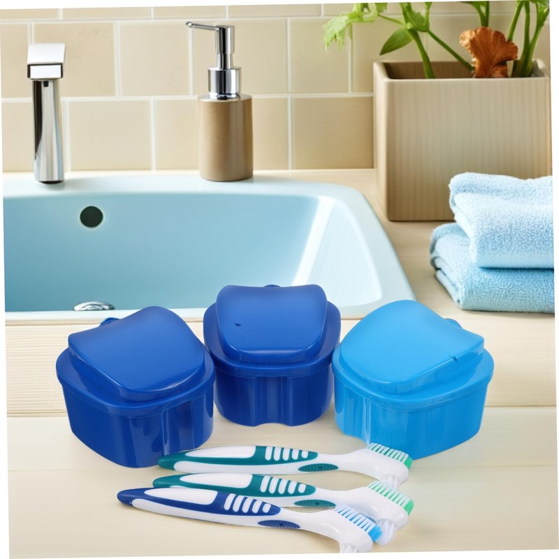 Ipetboom 3 Sets Denture Box with Brush Storage & Cleaning
