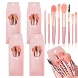 5 Sets Travel Makeup Brush, Makeup Brushes Set with Bag, Pink Makeup Brushes for Face Foundation Blush Eye Shadow Mini Cosmetic Brushes Bridesmaid Gifts Set of 8 (Pink)