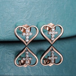 Yumilok Damen Ohrstecker Ohrringe Roségold Herz Kreuz Zirkonia 925 Sterling Silber Hypoallergen Ohrschmuck für Damen Frauen Mädchen