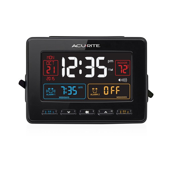 AcuRite 13024 Atomic Dual Alarm Clock with USB Charging, Black