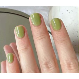 Short Square Press on Nails Green Full Cover Fake Nails Glossy Acrylic Nails Opaque Glue on Nails Reusable Gel Nail Strips 24 Pcs Artificial Nails Removable Stick on Nails for Women