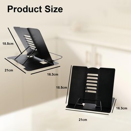 Ruayia Book Stand Adjustable Foldable Book Holder Reading Stand Children Metal Cookbook Holder Recipe Music Book Document for Kitchen School Library Office - Black