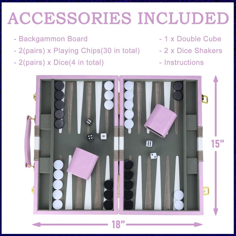 Backgammon Sets for Adults, 15 inch Backgammon Purple Sets Classic