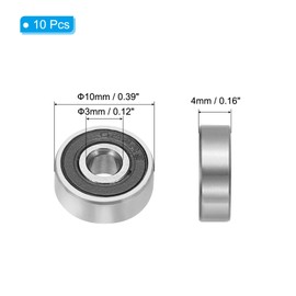 PATIKIL 0,16" x 0,39" x 0,12" Rillenkugellager 10er-Pack Doppelte Gummischutzlager Riemenscheibenlager Rad Skateboardlager