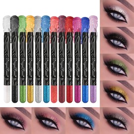 RoseFlower Eyeshadow Shimmer Stick, 12 Colors Highlighter Eyeshadow Stick Set, Pro Waterproof & Long Lasting & Smudge-Resistant Cream Eyeshadow Colorful Eye Makeup Kit, Prefect Gifts for Women(A)