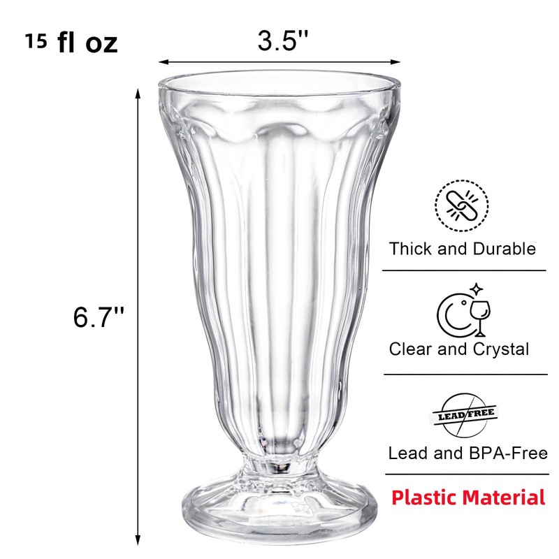 Mezchi 6 Pack Acrylic Milkshake Glasses, 15 OZ Plastic Old