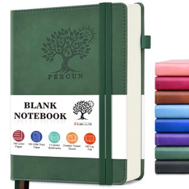 PERCUN Blank Journal Ntebook for Men & Women, 160 Pages Blank Journals for Writing, Drawing,Sketch Book,5.9" x 8.5" Leather Sketchbook, Unlined Notebook for Work, School, Art - Green