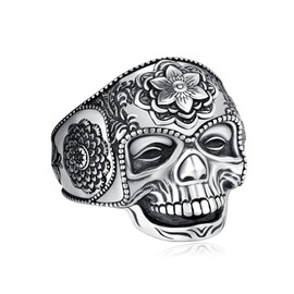 925 Sterling Silver Punk Rock Rings Skull Thumb Ring Victorian Hollow Open Adjustable Rings for Women Men Size 7 to 9