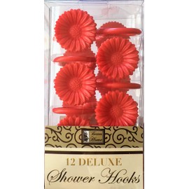 Better Home 12 Daisy Flower Deluxe Shower Hooks S" Shaped Fun Design Curtain Rings (Red)