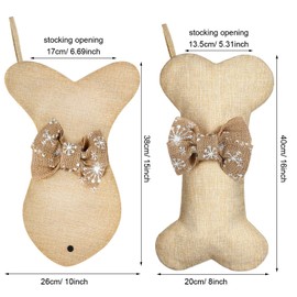 Syhood 2 Pieces Dog Bone Christmas Stockings Fish Christmas Stockings Pet Burlap Stockings Fireplace Hanging Stockings with Bowknot for Dog Cat Christmas Party Holiday Decoration