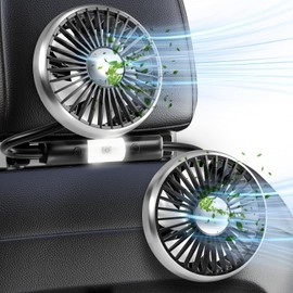Car Fan, Backseat Car Fan, USB Powered, 5 Blades, Low Noise, 3 Steps Airflow, Twin Fan, Headrest, Strong Wind Power, 360° Angle Adjustment, Car Fan, Car Seat Fan, Small, Back and Neck, Cool