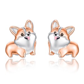 Dreamboat Corgi Stud Earrings for Women 925 Sterling Silver Rose Gold Plated Dog Lovers Jewelry Gifts