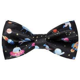 Kids Bow Ties Cute Pattern Adjustable Neck Bowtie for Child Boys Toddlers Wedding Party Graduation Photoshoot School Dress up (Black/Space, Black)